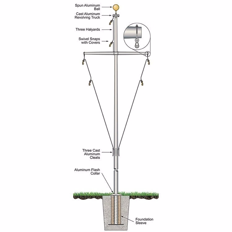 45' Nautical Flagpole - Ground Set Aluminum