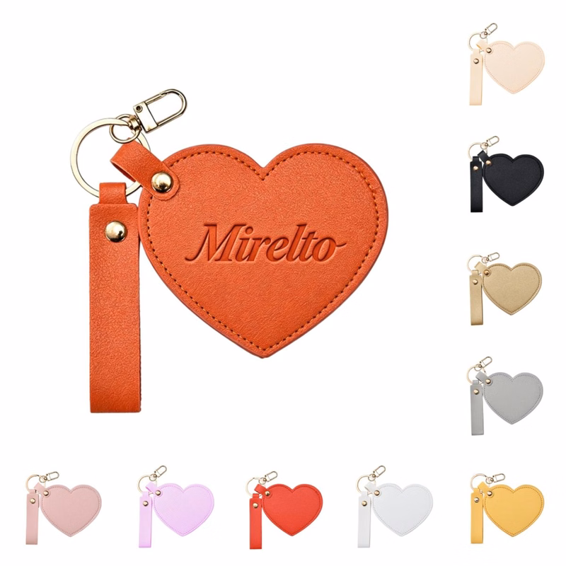 Heart Shaped PU Leather Makeup Mirror Keychain