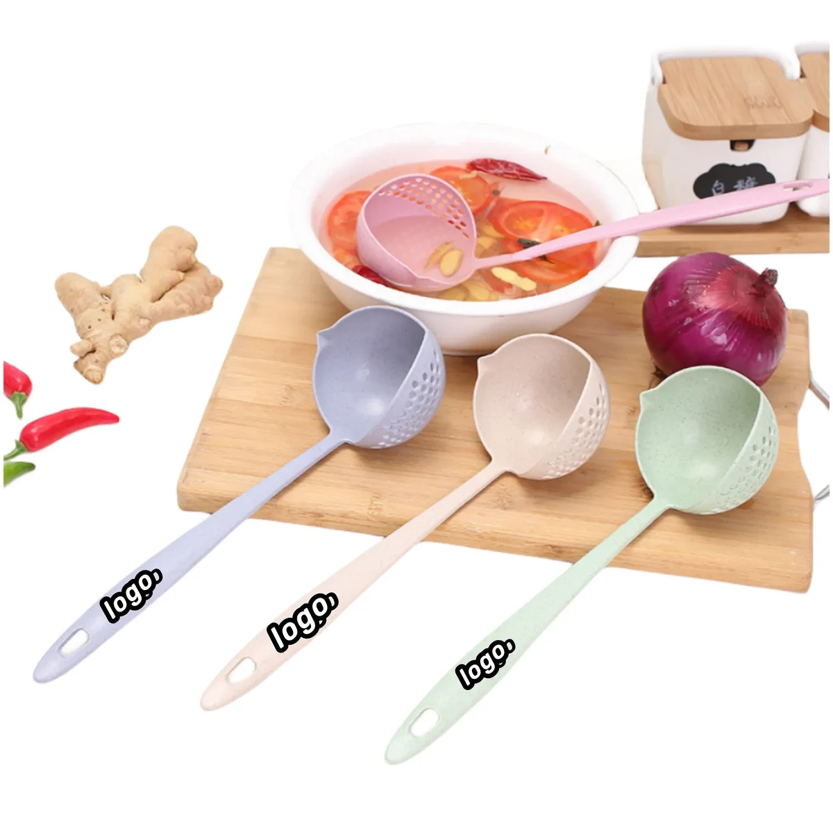 Household Kitchen Spoon Wheat Straw 2 in 1 1