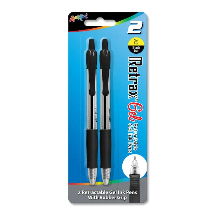 Gel Pens - Black Rubber Grip 2 Pack 1