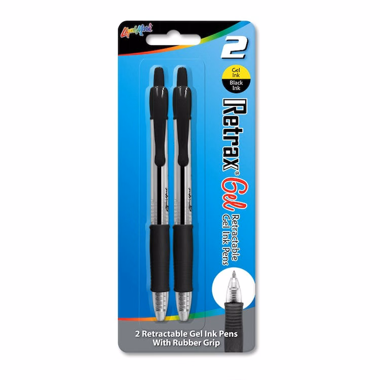 Gel Pens - Black Rubber Grip 2 Pack