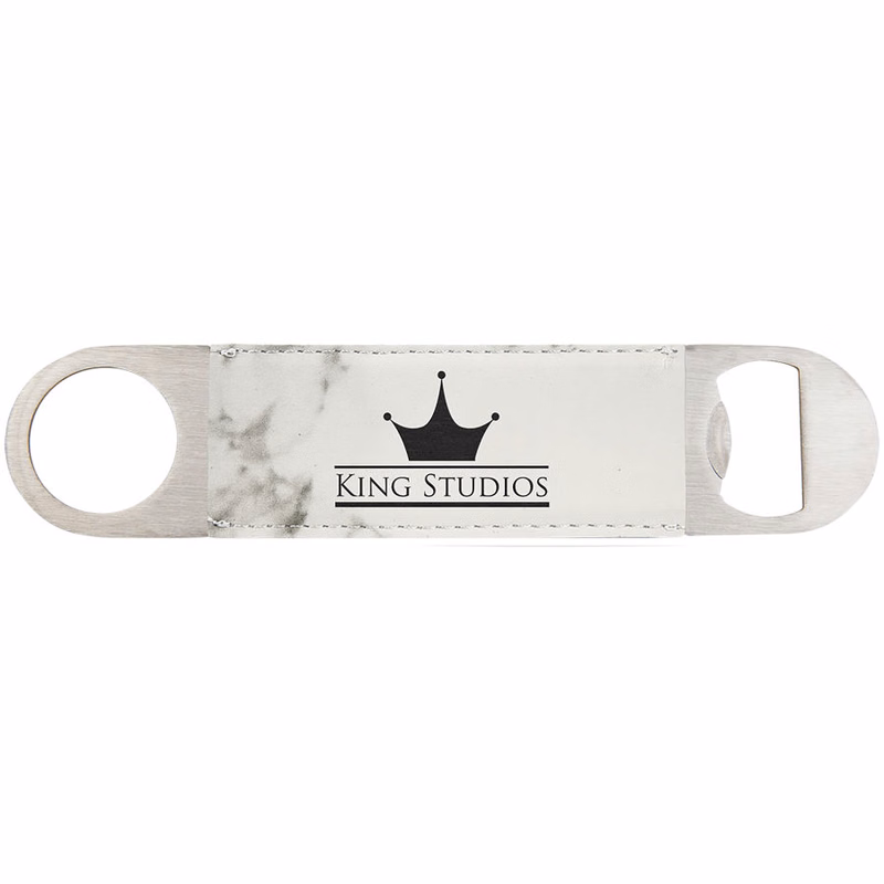1 1/2" x 7" White Marble Leatherette Bottle Opener