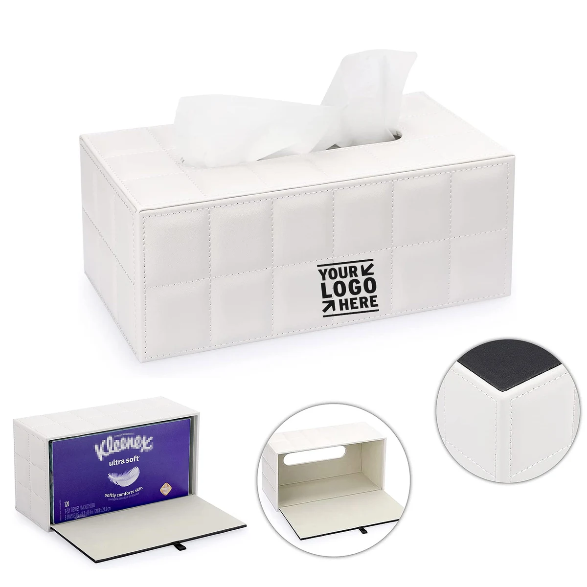 Vanity Dresser Magnetic Bottom Rectangular Leather Stylish Decorative PU Tissue Box Holder With Co 1