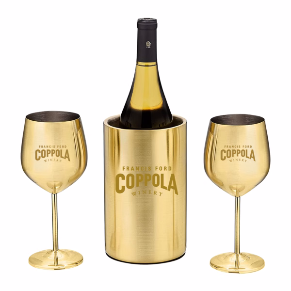 Stainless Steel Wine Chiller and Glass Set