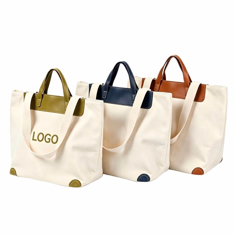 Canvas Leather Accent Tote Bag