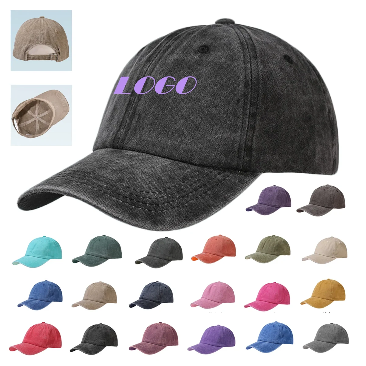 MOQ 20 Washed Vintage Baseball Cap Adjustable Sun Hat 1