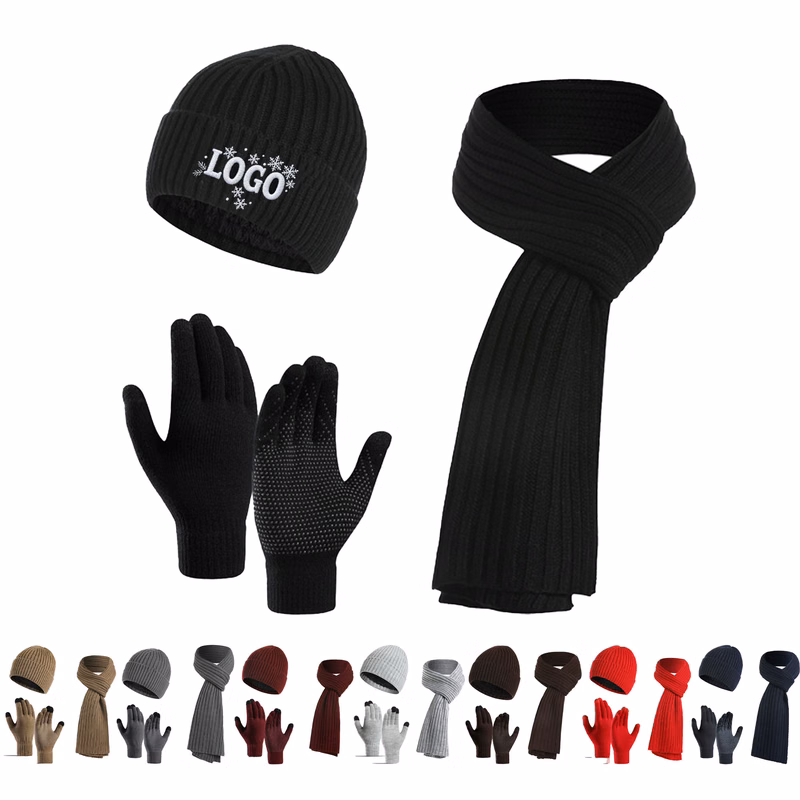 Acrylic Warm Hat Scarf Gloves Ensemble