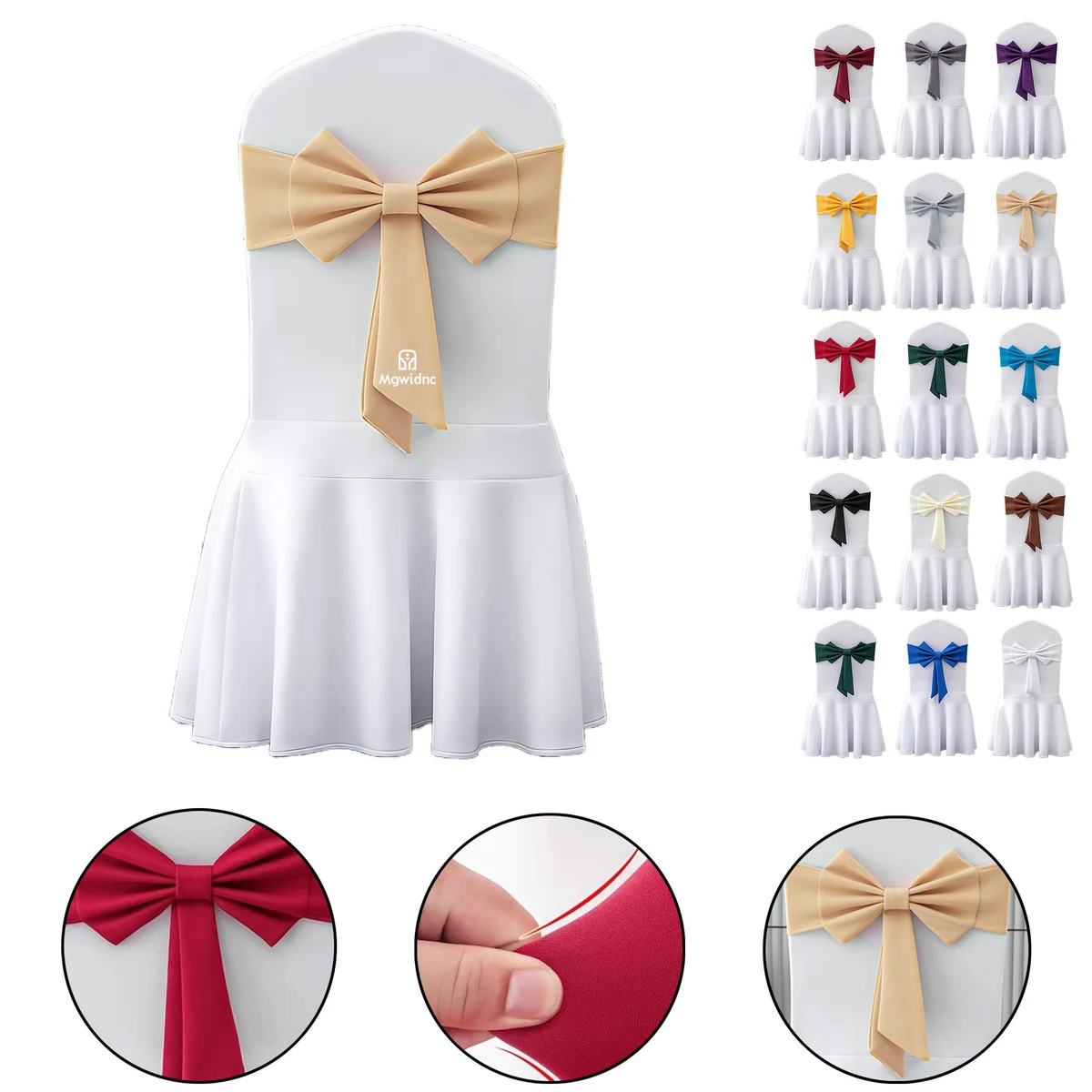 Elastic No-Tie Bow Chair Back Sash for Banquet Wedding Decoration 1