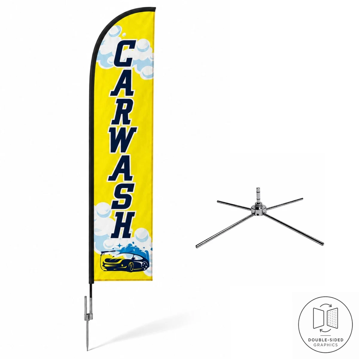 13' Medium Feather Flag Kit, Full Color Graphics Double Sided, Outdoor Spike base, Indoor Cross Base 1