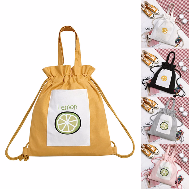 Zippered Canvas Drawstring Tote Bag with Pockets