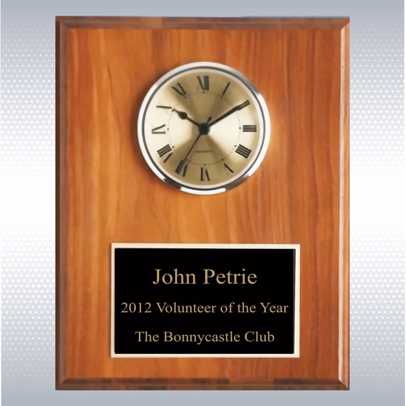 Walnut Square Edge Solid Wood Plaque W/ Clock (8" x 10")