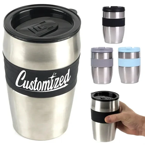 Custom 12 oz Stainless Steel Travel Mug with Silicone Grip — Insulated Commute Promo 1