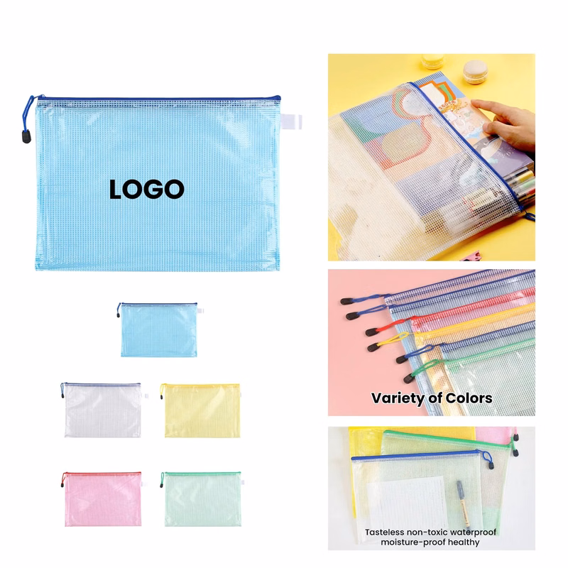 A4 Transparent Grid Zipper Bag