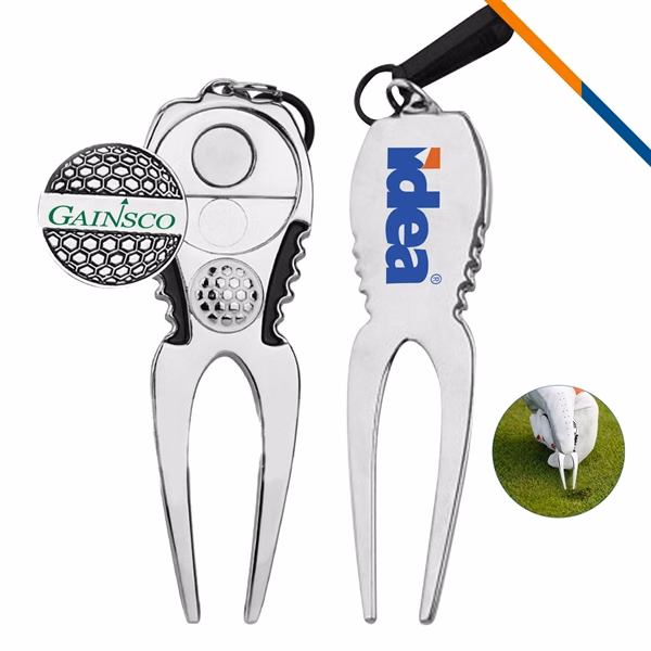 Custom Zinc Alloy Golf Divot Tool with Magnetic Ball Marker — Corporate Gift