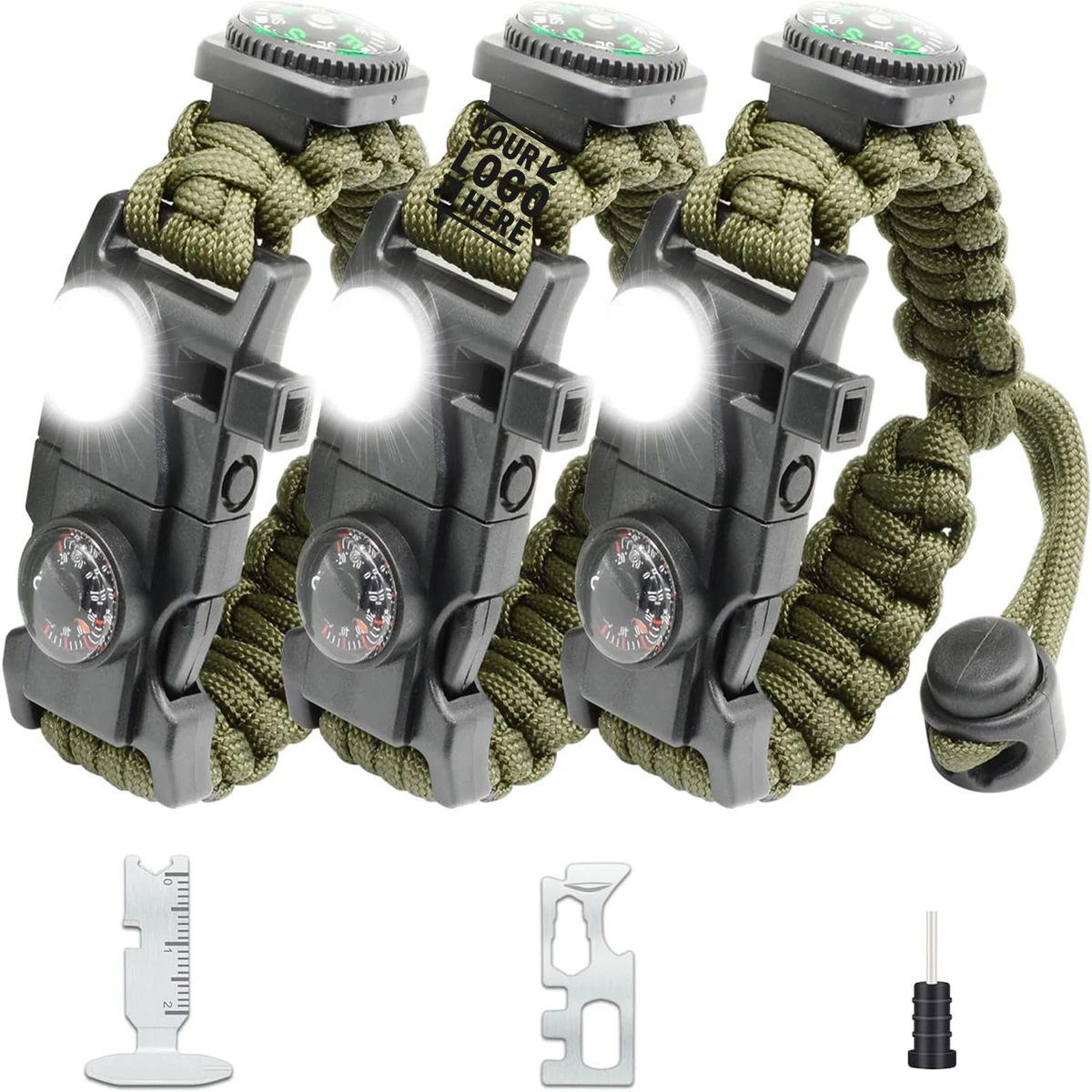 SOS LED Light Fire Starter Compass Survival Whistle 20 in 1 Survival Paracord Bracelet Gear Kit 1
