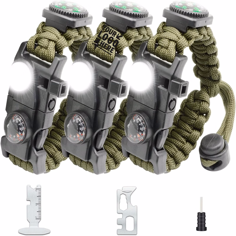 SOS LED Light Fire Starter Compass Survival Whistle 20 in 1 Survival Paracord Bracelet Gear Kit