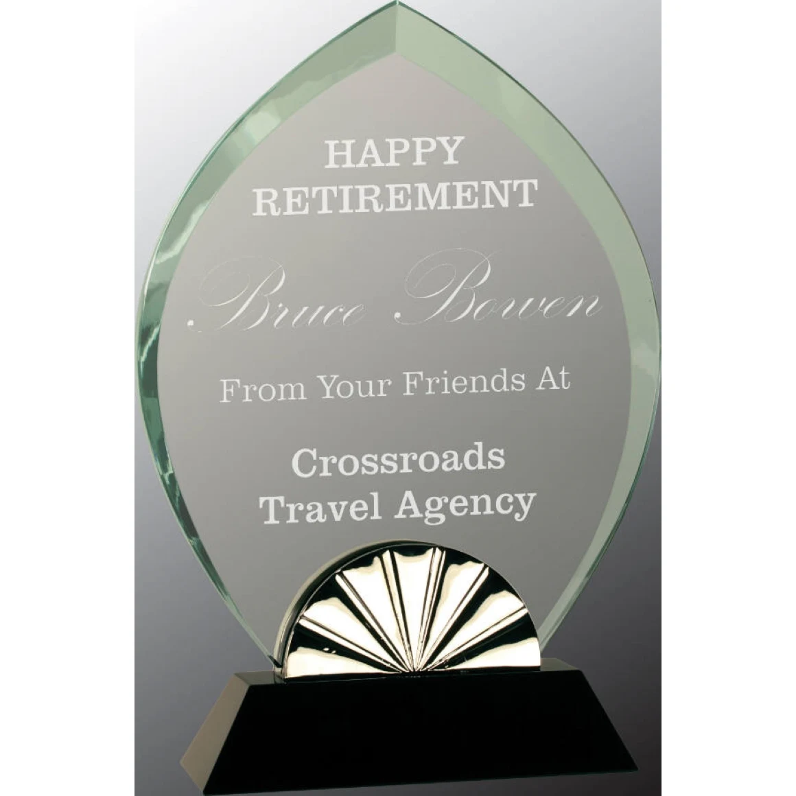 9 3/4" Oval Horizon Glass Award with Black Base 1