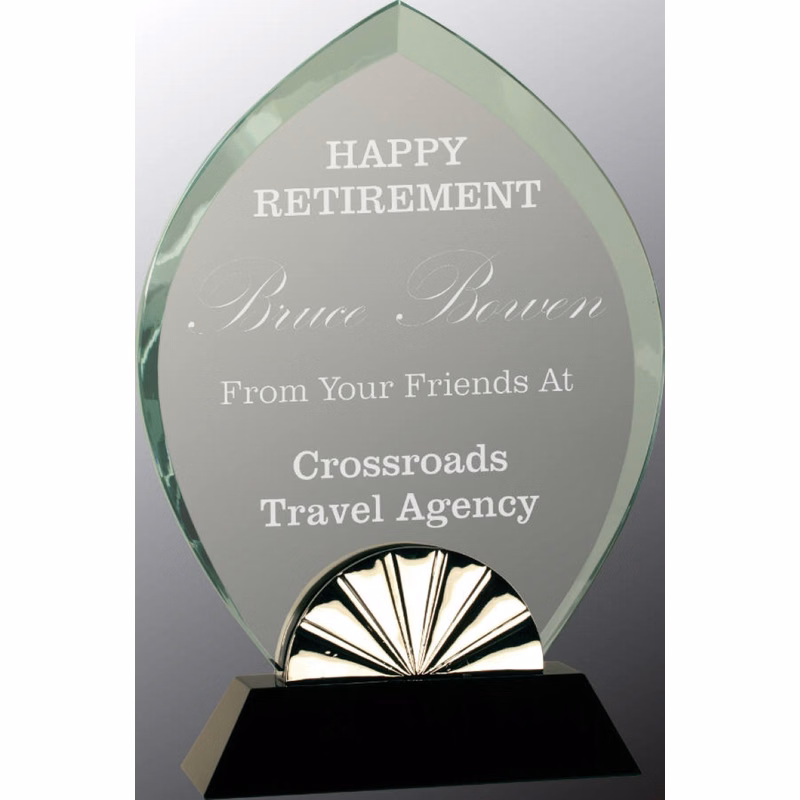 9 3/4" Oval Horizon Glass Award with Black Base