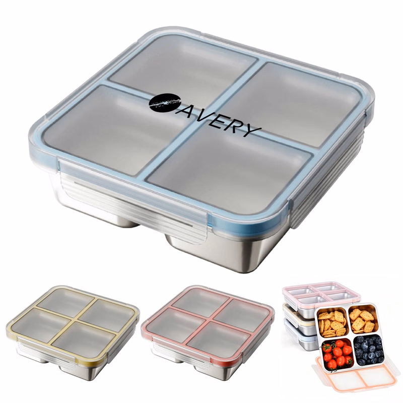 4 Compartments Stainless Steel Lunch Box w/ Lids