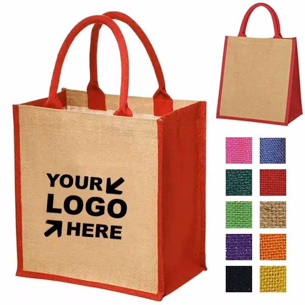 Custom Escape Medium Jute Tote Bags-12" W x 13" H x 7.25" D
