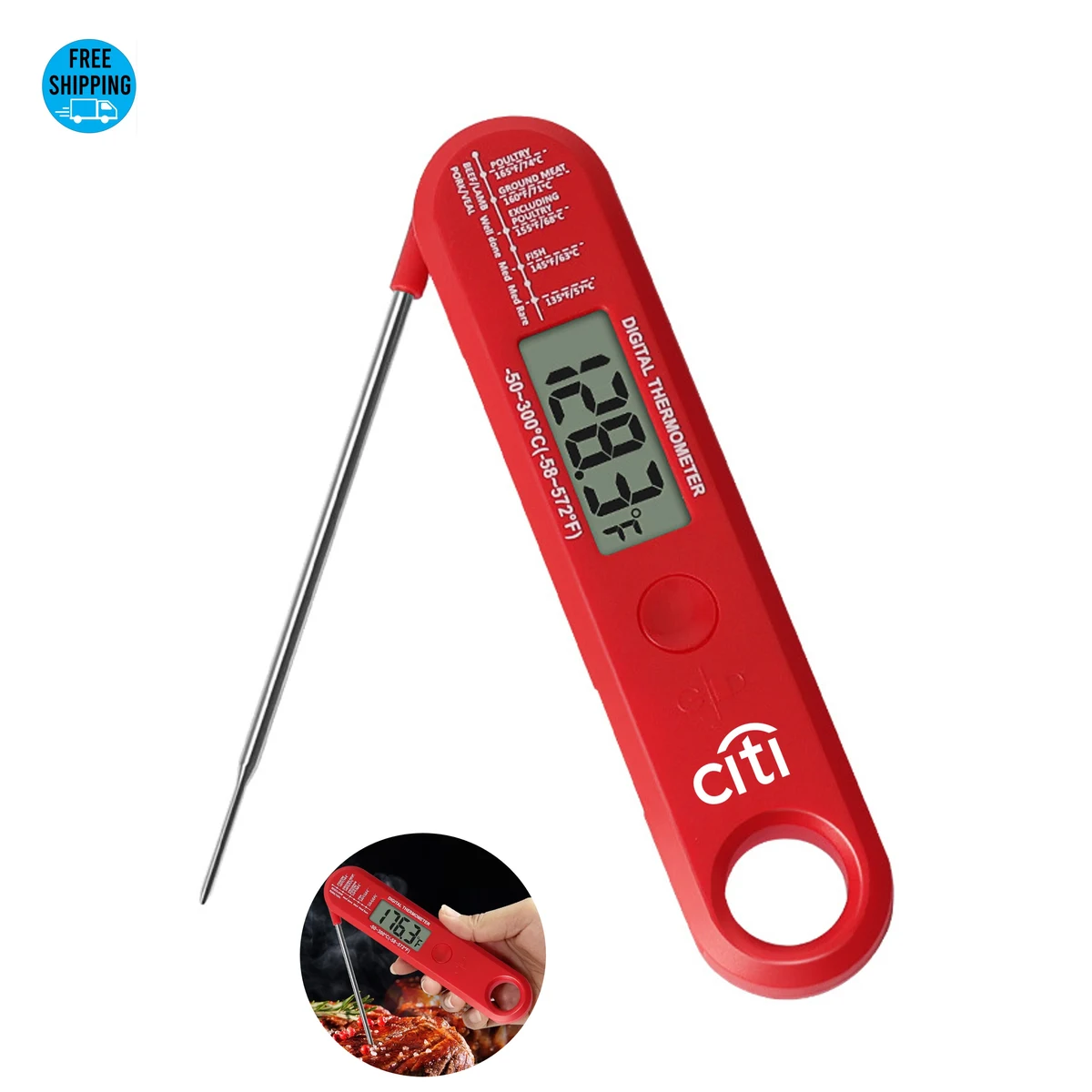 BBQ Meat Thermometer - OCEAN, custom kitchen gadget with logo imprint 1