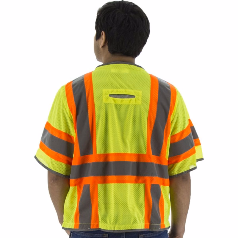 Majestic Hi Vis Vest with Two-Tone DOT Striping and D-Ring Pass Thru, ANSI 3, R