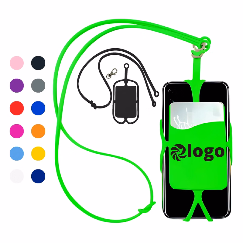 Cell Phone Lanyard w/Card Pocket And Silicone Neck Strap