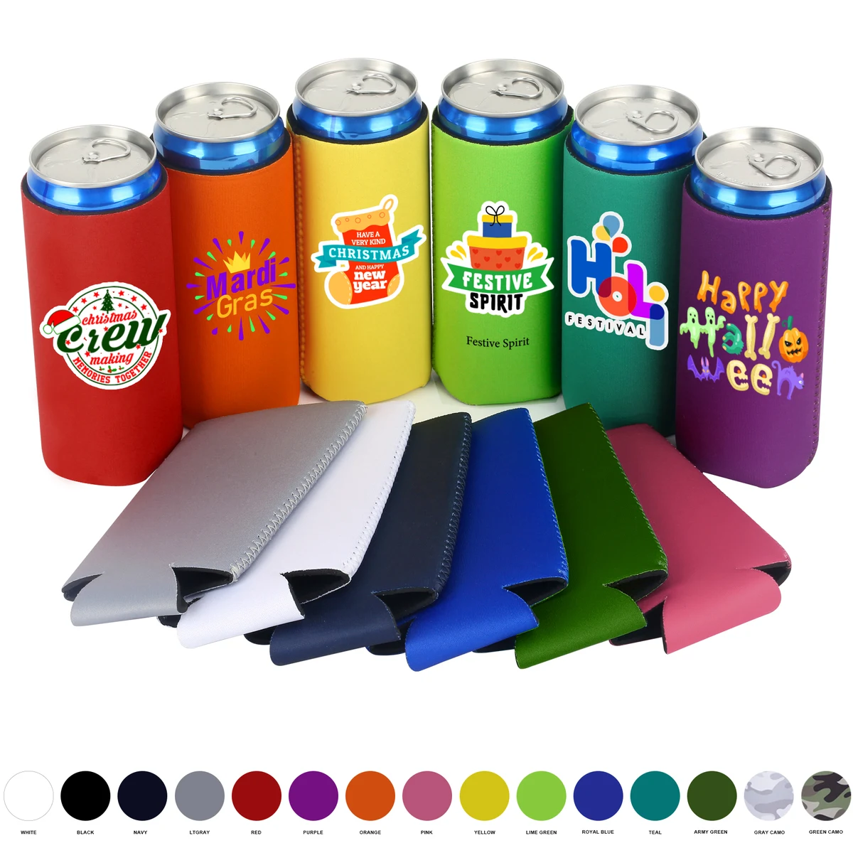 Collapsible 12Oz Slim Can Cooler, custom koozie with logo imprint 1