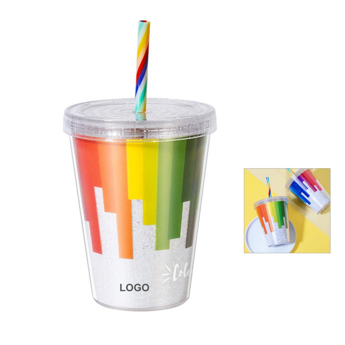 Rainbow Double Wall Tumbler w/Straw (direct import) 1