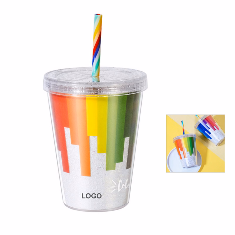 Rainbow Double Wall Tumbler w/Straw (direct import)
