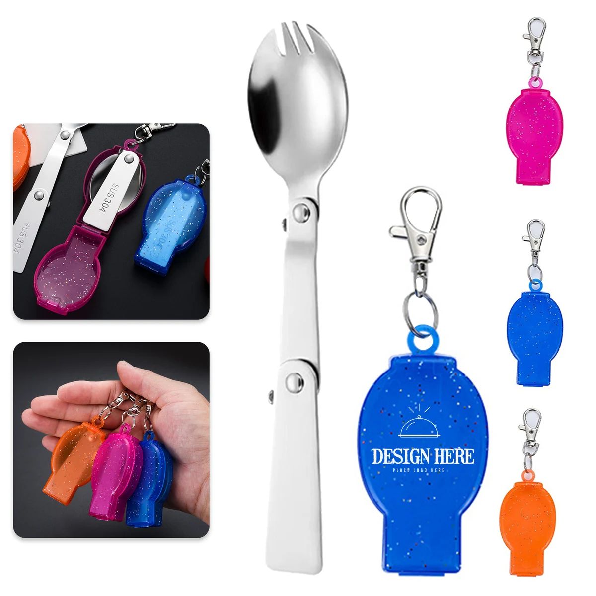 6.3" SUS Keychain Steel Foldable Salad Spoon Cake W/ Box 1