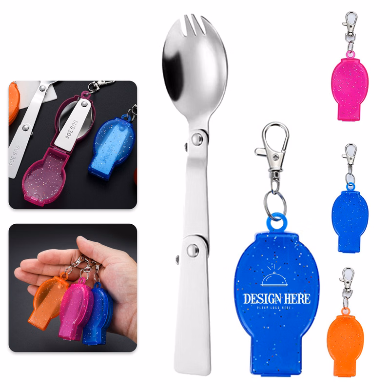 6.3" SUS Keychain Steel Foldable Salad Spoon Cake W/ Box