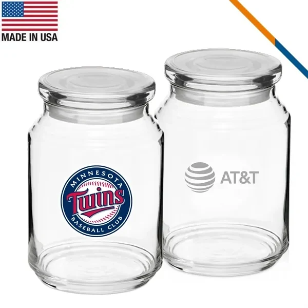 Custom 26 oz Glass Candy Jar with Airtight Flat Lid — Full-Color Storage 1