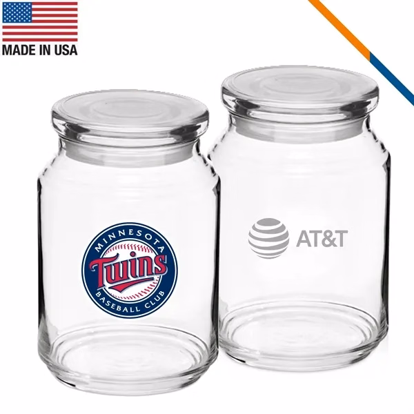 Custom 26 oz Glass Candy Jar with Airtight Flat Lid — Full-Color Storage