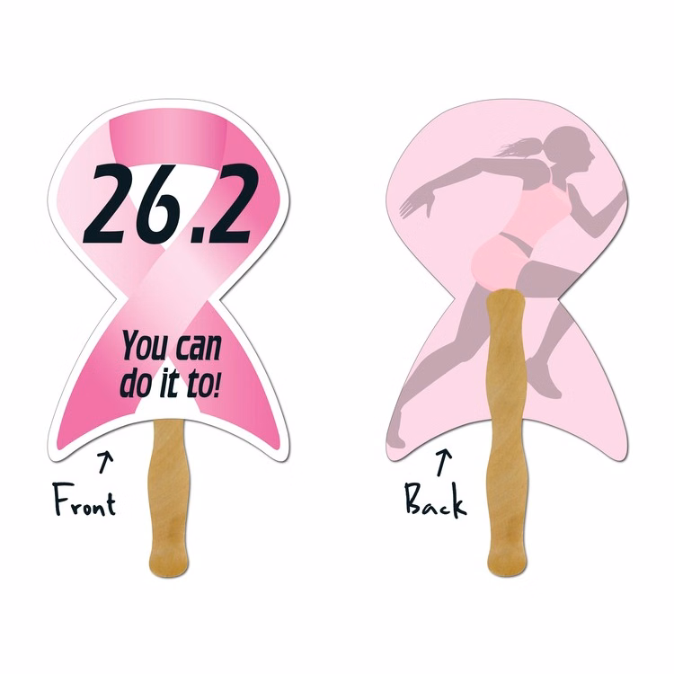 Hand Fan - Laminated 10.0x6.67 Awareness Ribbon Shape - 14 pt.