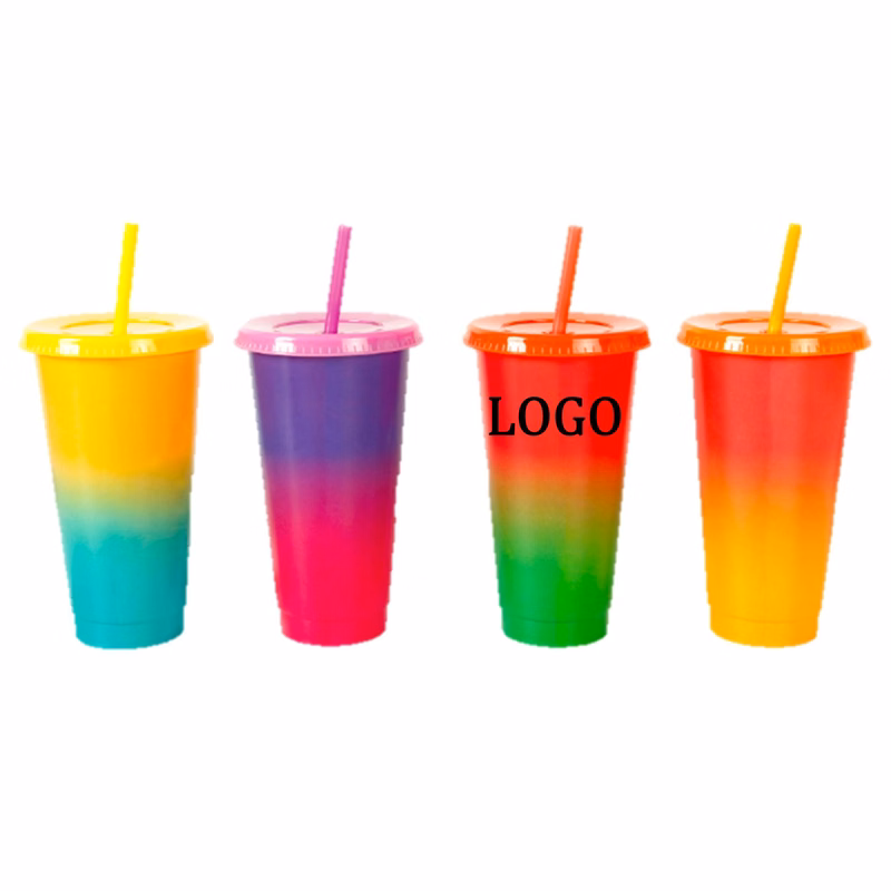 24 Oz. Heat Color Changing Straw Cup