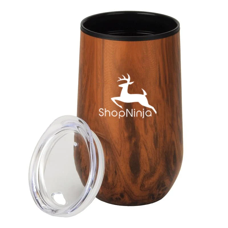 14 oz Wood Tone Economy Stainless Steel Stemless Wine 1