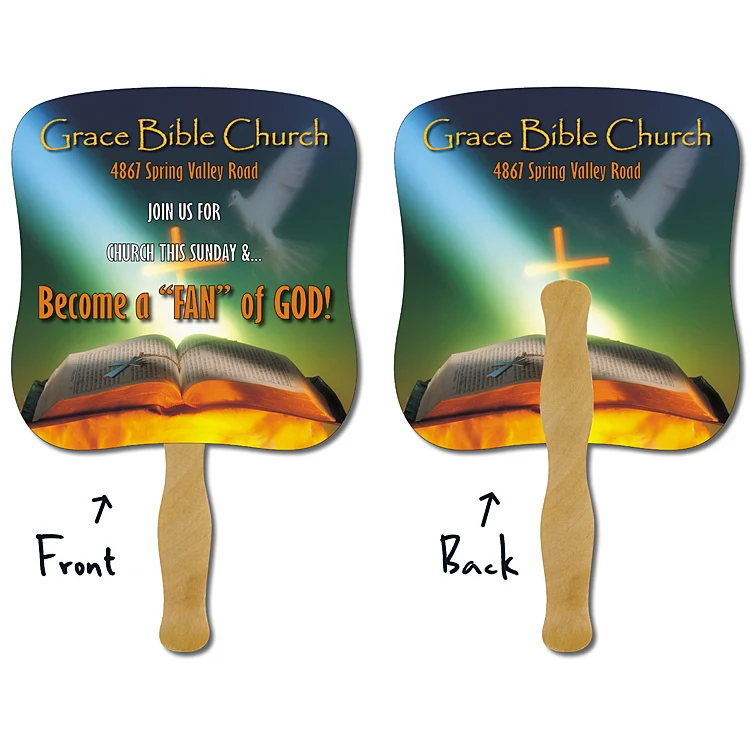Religious Hand Fan - 7.375x7.75 Laminated - 14 pt. 1