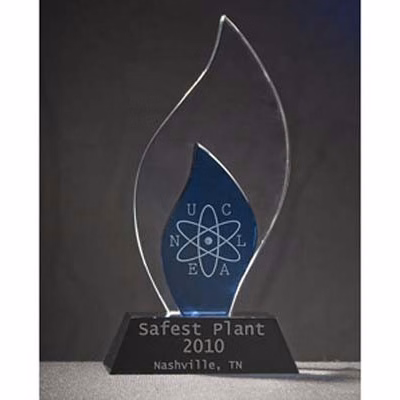 2 Tone Royal Blue and Clear Flame Award Crystal