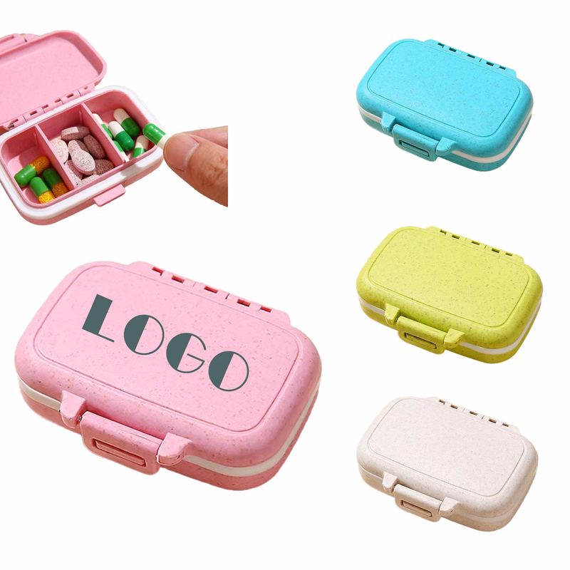 3 Compartments Wheat Straw Travel Pill Box
