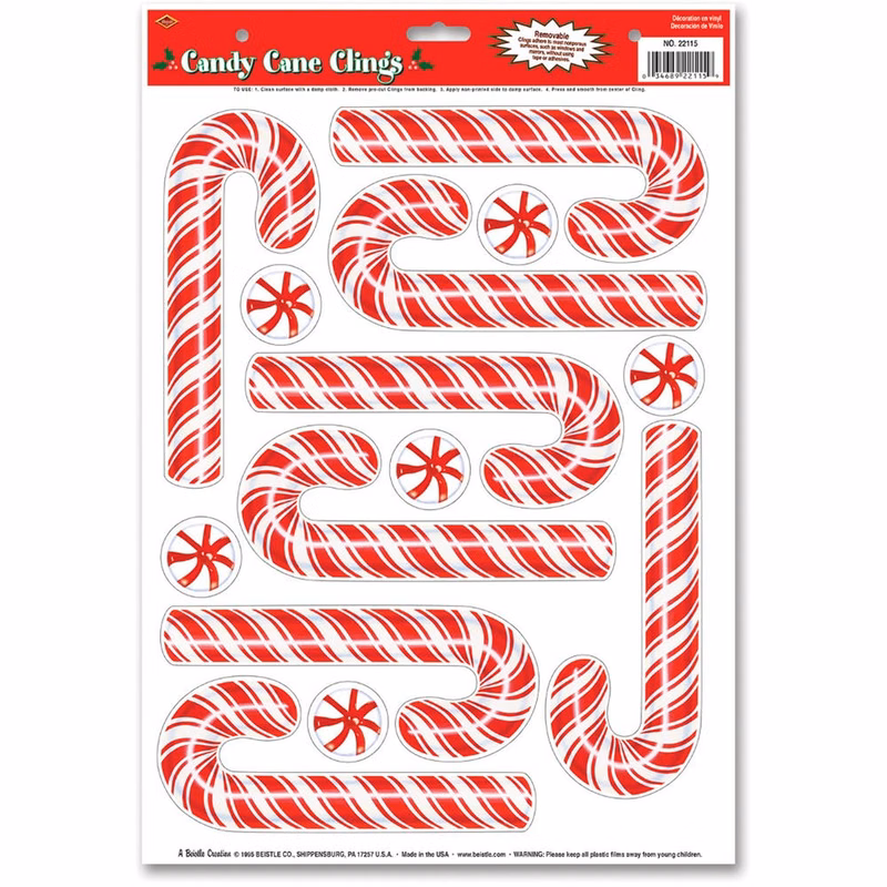 Candy Cane Clings - 8 Stickers
