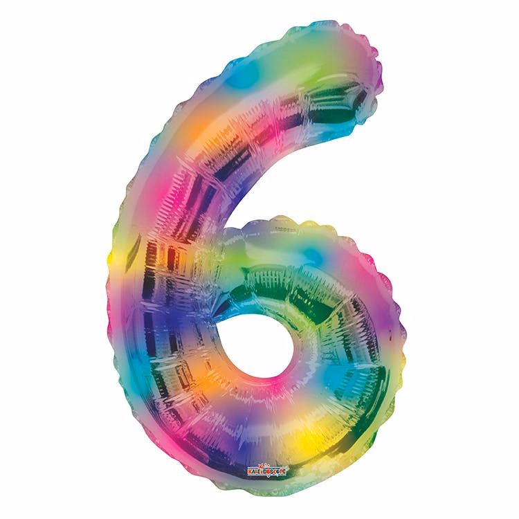 Mylar Number 6 Balloons - Rainbow 34"