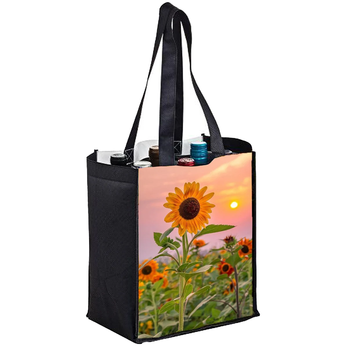 Full Color Sublimated PET Non-Woven 6 Bottle Tote Bag w/ Gusset - 2 Sided (10" x 12" x 7") 1
