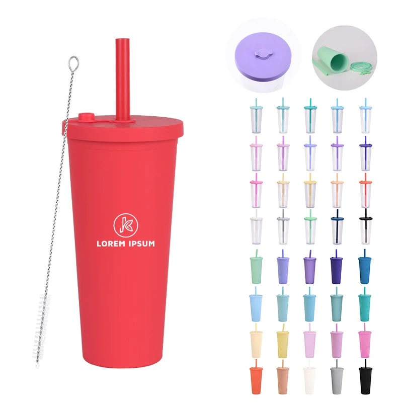 24oz Double Wall Plastic Cup With Straw 1