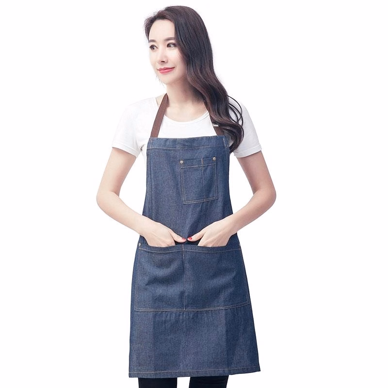 Unisex Adjustable Multi Pocket Denim Apron For Chef Kitchen