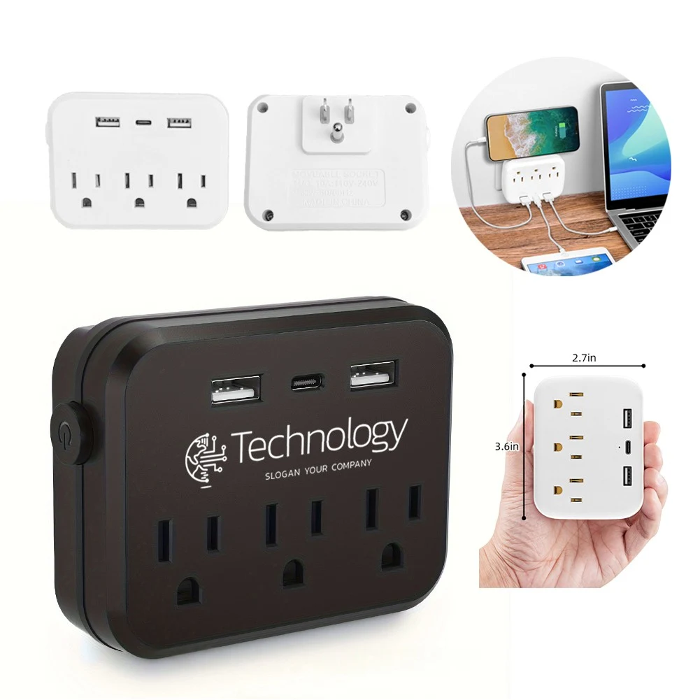 Compact 6-in-1 Power Strip with 3 AC Outlets and 3 USB Ports 1
