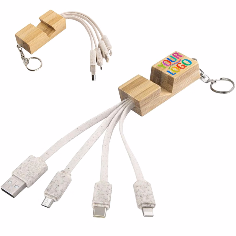 Bamboo Wheat Straw Multi Charging Keychain