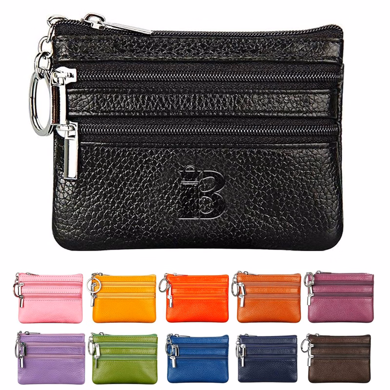 Genuine Leather Coin Purse with Keychain