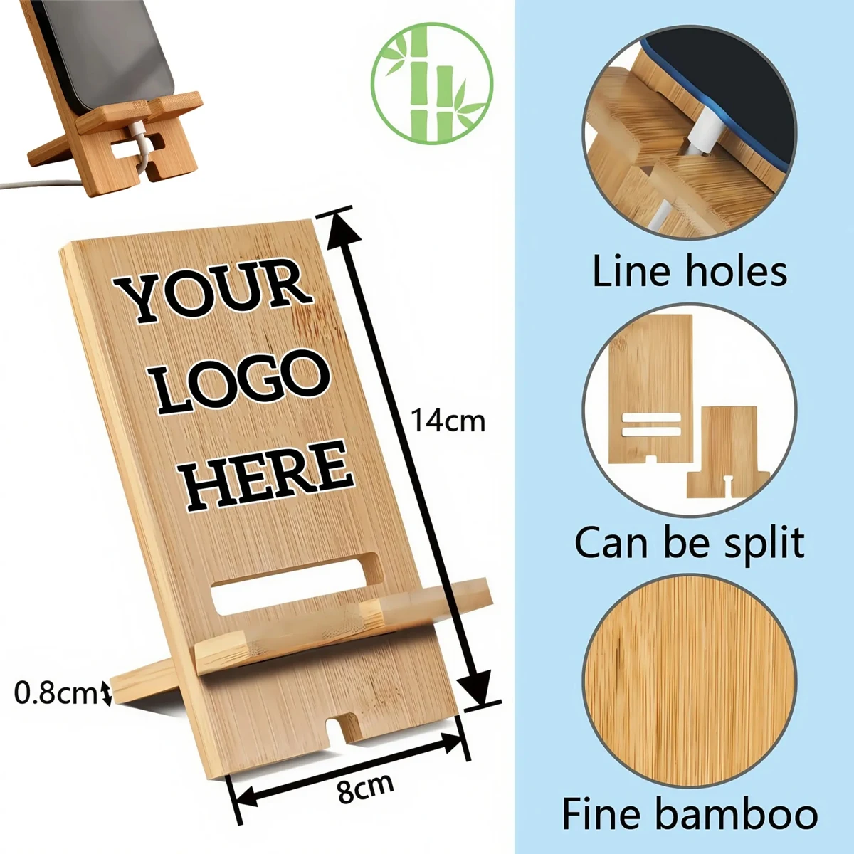 Elegant Bamboo Phone Stand with Charging Hole 1