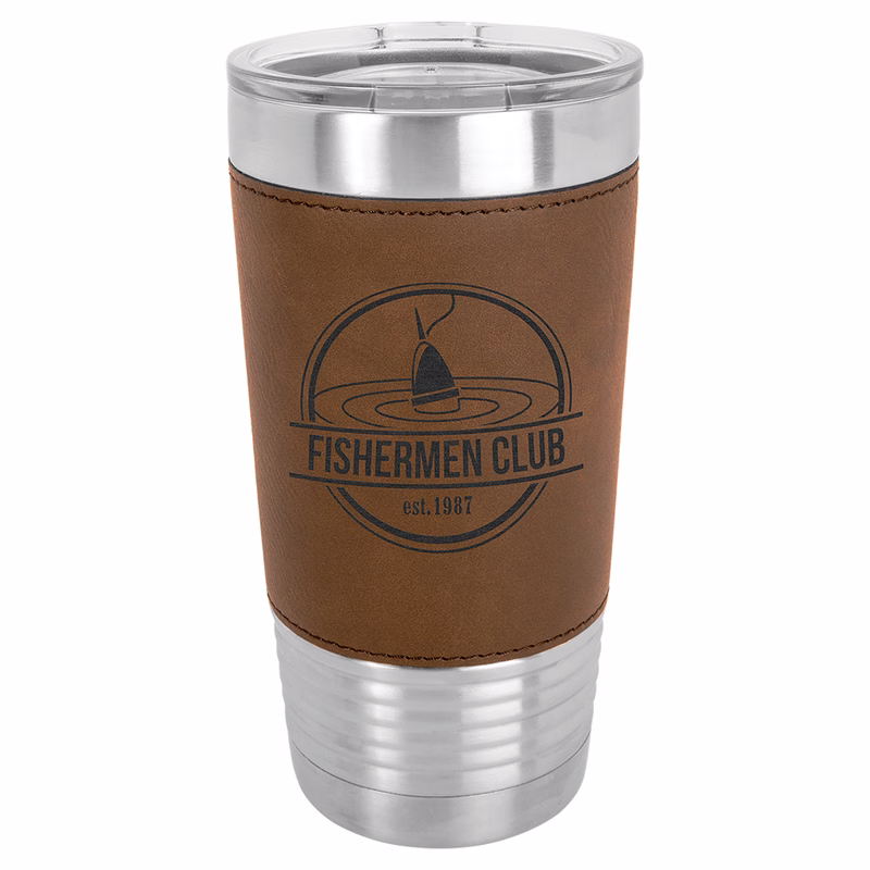 Polar Camel 20 oz. Dark Brown Leatherette Tumbler with Clear Lid